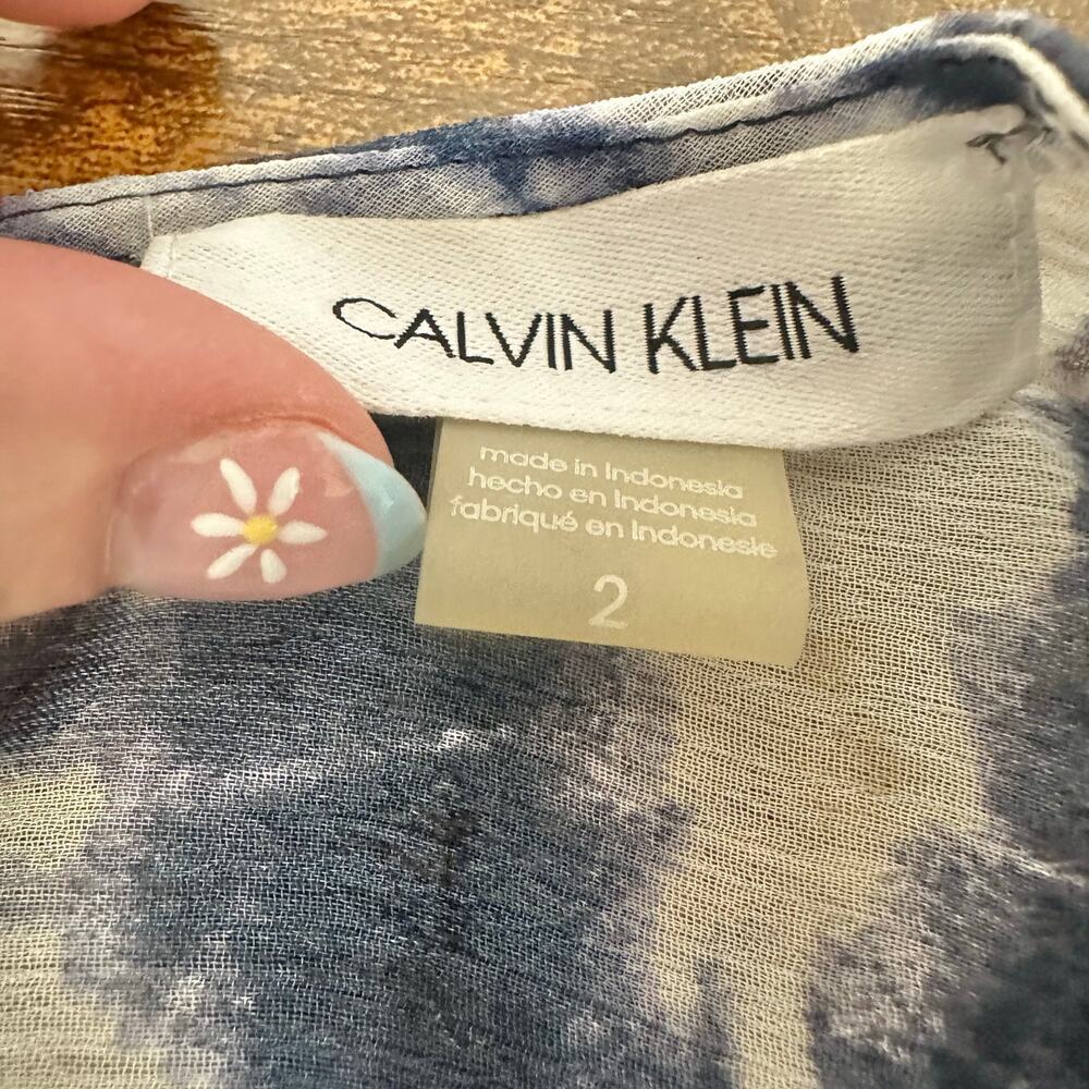 Calvin Klein Tie-Dyed Wrap Maxi Dress Size 2 Blue White Boho Hippie - Picture 9 of 10